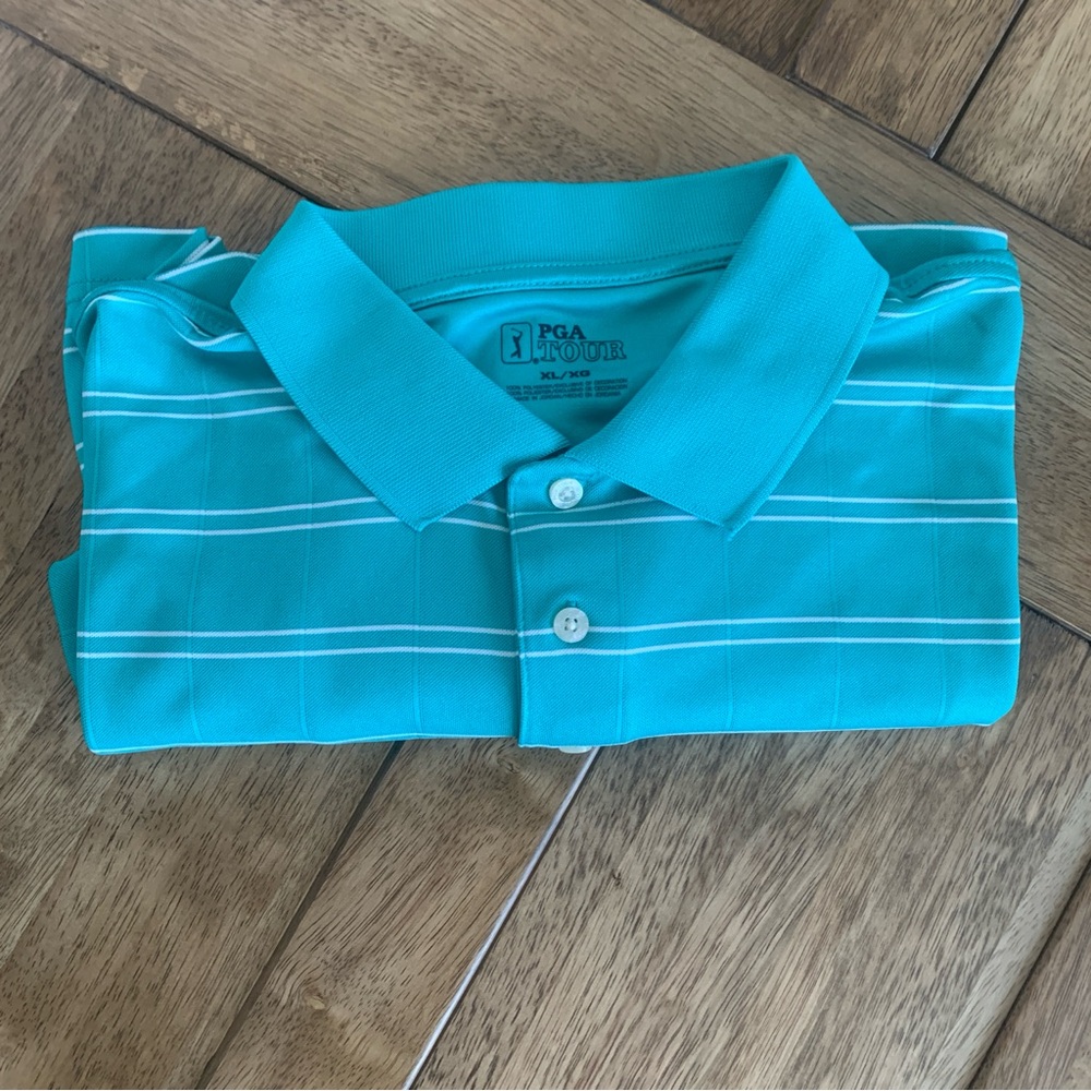 NWOT PGA TOUR Turquoise MENS POLO GOLF SHIRT Sz XL